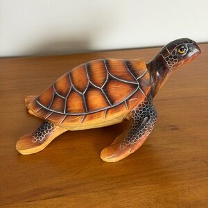 Sea Turtle Decor Faux Wood Figurine - Coastal Style